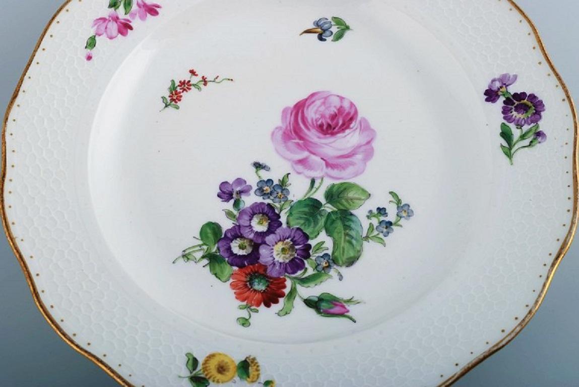 Danish Royal Copenhagen Saxon Flower, Two Dinner Plates with Hand-Painted Flowers For Sale
