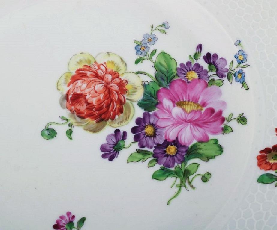 20th Century Royal Copenhagen Saxon Flower, Two Dinner Plates with Hand-Painted Flowers For Sale