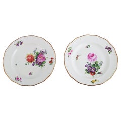 Königliche Kopenhagener sächsische Blume, zwei Essteller mit handbemalten Blumen, Royal Copenhagen