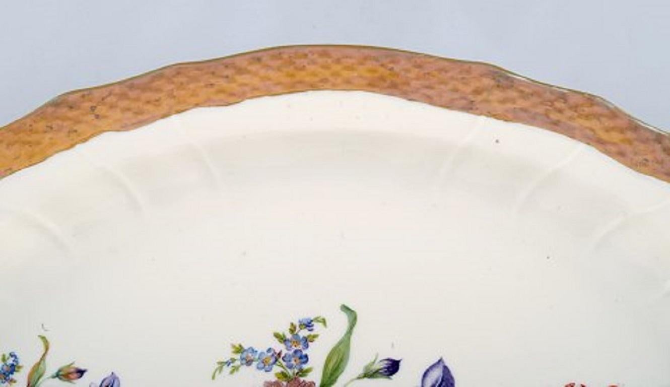 Danish Royal Copenhagen Serving Dish in Porcelain with Floral Motifs and Gold Border For Sale