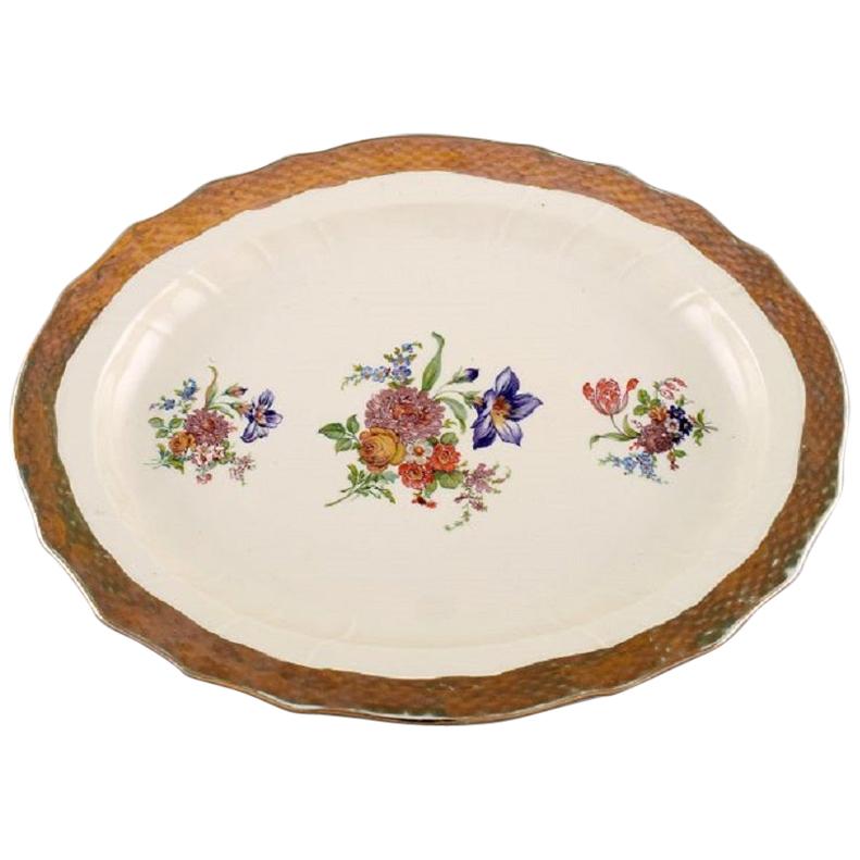 Royal Copenhagen Serving Dish in Porcelain with Floral Motifs and Gold Border For Sale