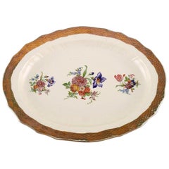 Royal Copenhagen Serving Dish in Porcelain with Floral Motifs and Gold Border