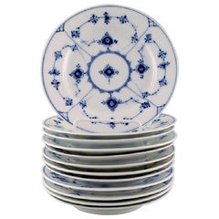 Royal Copenhagen, Set of 12 Blue Fluted Plain Plates