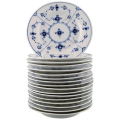 Royal Copenhagen, Set of 17 Blue Fluted Plain Plate # 1/181