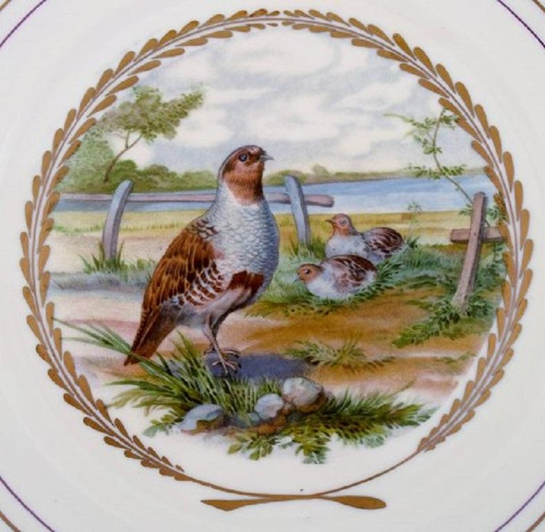 Porcelain Royal Copenhagen, Set of Five Large Dinner / Decoration Plates with Bird Motifs For Sale