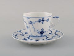 Royal Copenhagen, Set of Nine Blue Fluted Plain Coffee Cups with Saucers