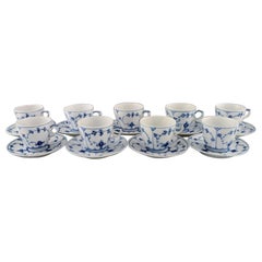 Royal Copenhagen, Set of Nine Blue Fluted Plain Coffee Cups with Saucers