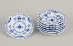 Royal Copenhagen, set of seven Blue Fluted Half Lace caviar bowls/butter pats