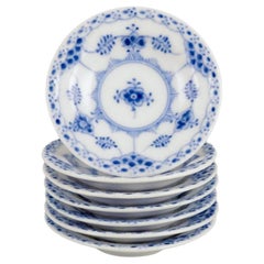 Vintage Royal Copenhagen, set of seven Blue Fluted Half Lace caviar bowls/butter pats