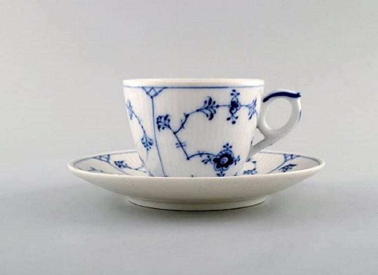 Royal Copenhagen, Set of Six Blue Fluted Plain Coffee Cup with Saucer