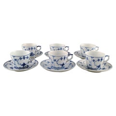 Royal Copenhagen, Set of Six Blue Fluted Plain Coffee Cup with Saucer # 1/79