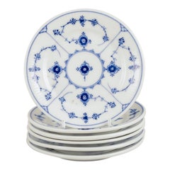 Royal Copenhagen, set of six Blue Fluted Plain plates. Ca. 1930s
