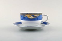 Royal Copenhagen, Set of Six "Magnolia" Tea Cups with Saucers and Six Plates