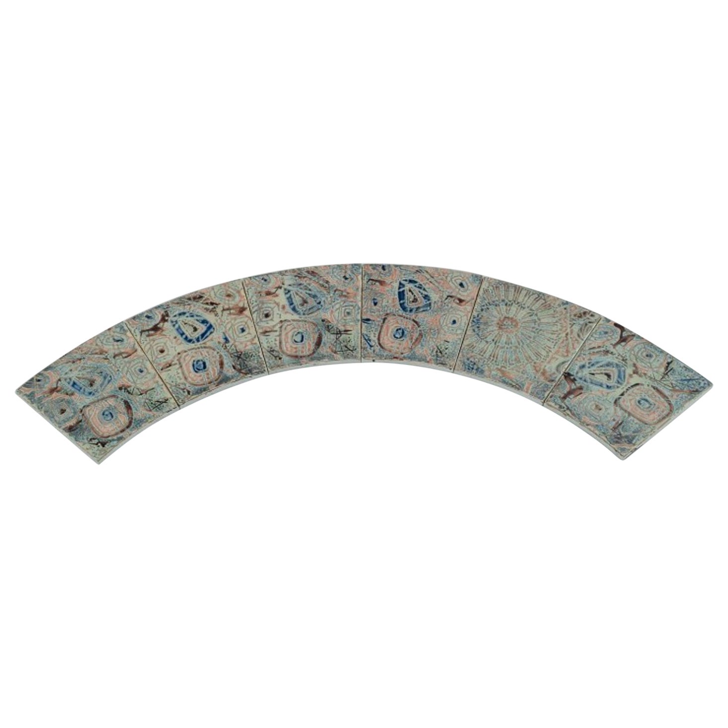 Royal Copenhagen, Six Baca Faience Tiles with Patterned Glaze, 1970s For Sale