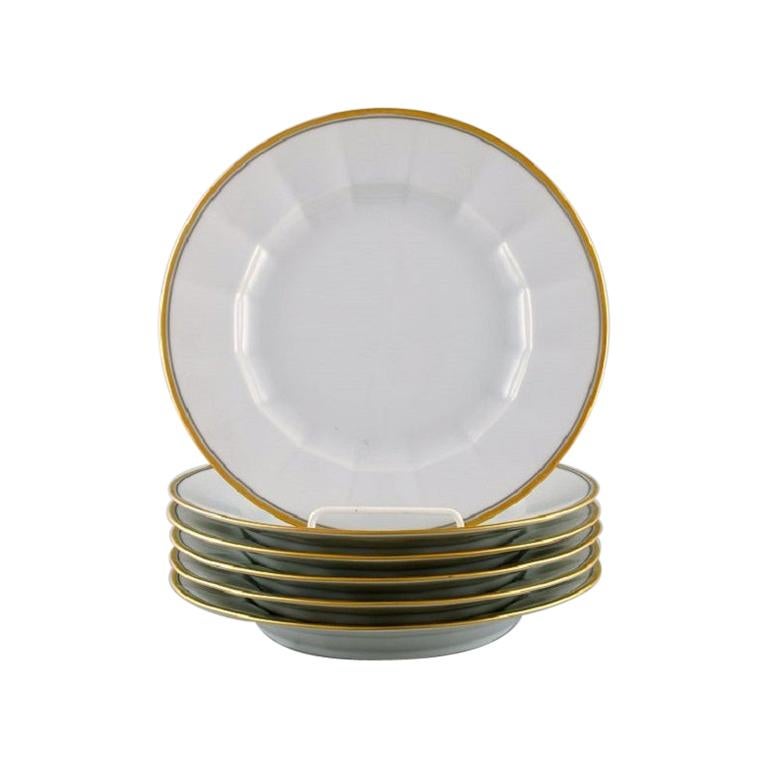 Royal Copenhagen, Six Dinner Plates in Porcelain with Gold Border