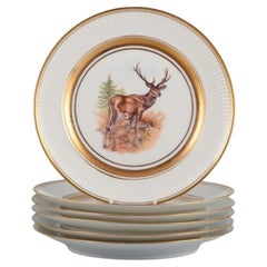 Royal Copenhagen, Six Fauna Danica Style Dinner Plates in Porcelain