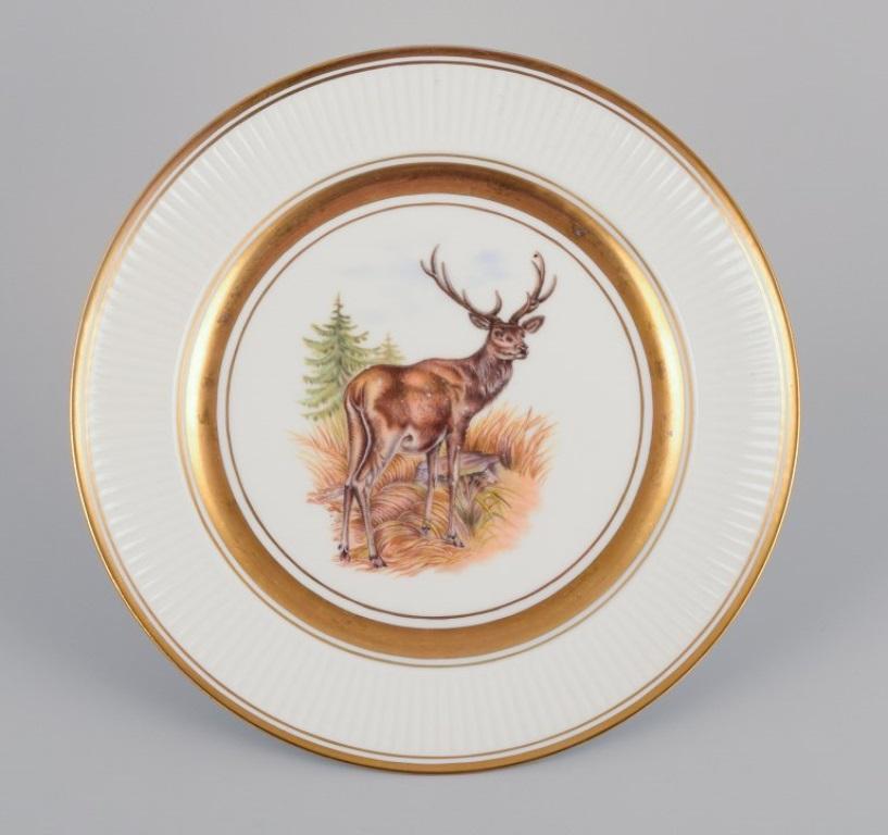 Danish Royal Copenhagen, Six Fauna Danica Style Dinner Plates with Animal Motifs For Sale