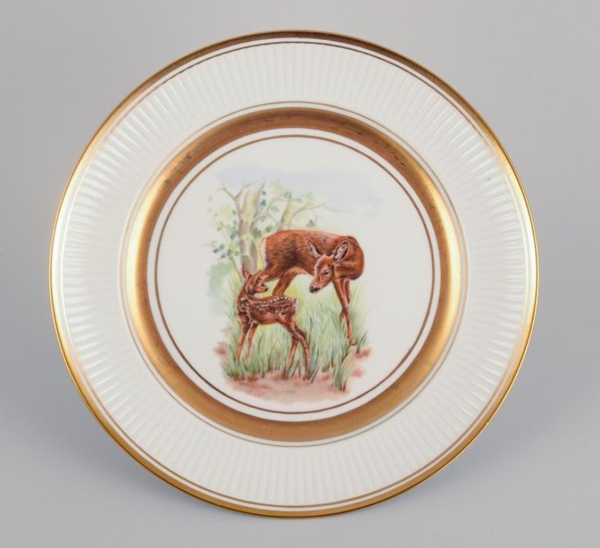 Porcelain Royal Copenhagen, Six Fauna Danica Style Dinner Plates with Animal Motifs For Sale