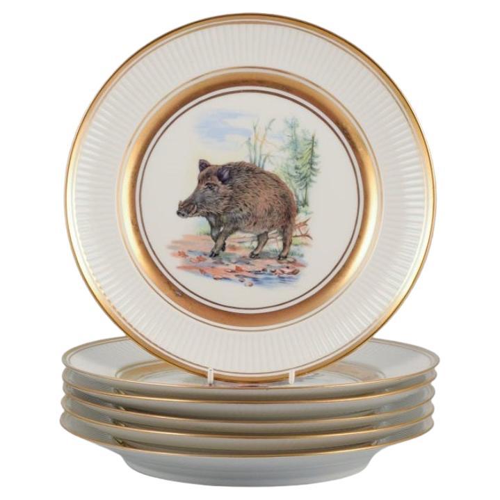 Royal Copenhagen, Six Fauna Danica Style Dinner Plates with Animal Motifs For Sale