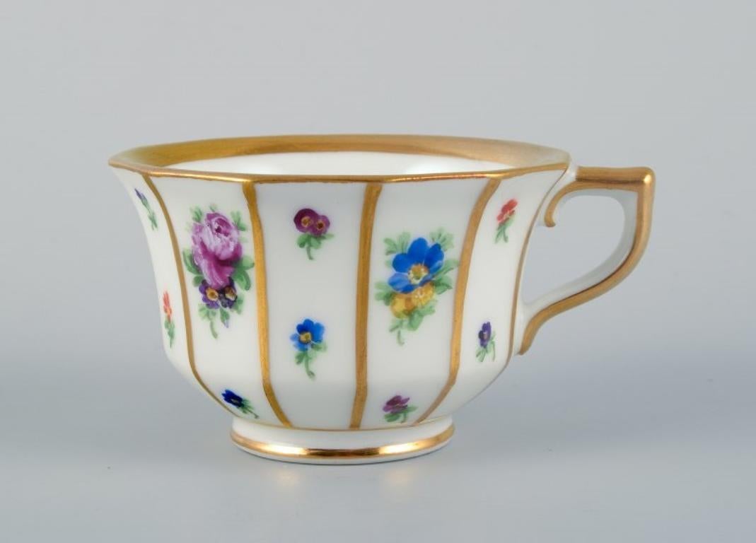 Mid-20th Century Royal Copenhagen, six Henriette mocha cups and saucers hand-painted with flowers