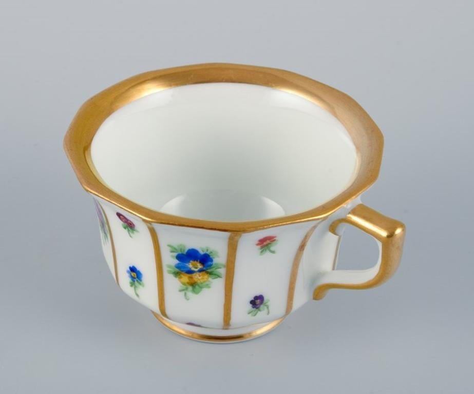 Royal Copenhagen, six Henriette mocha cups and saucers hand-painted with flowers 1