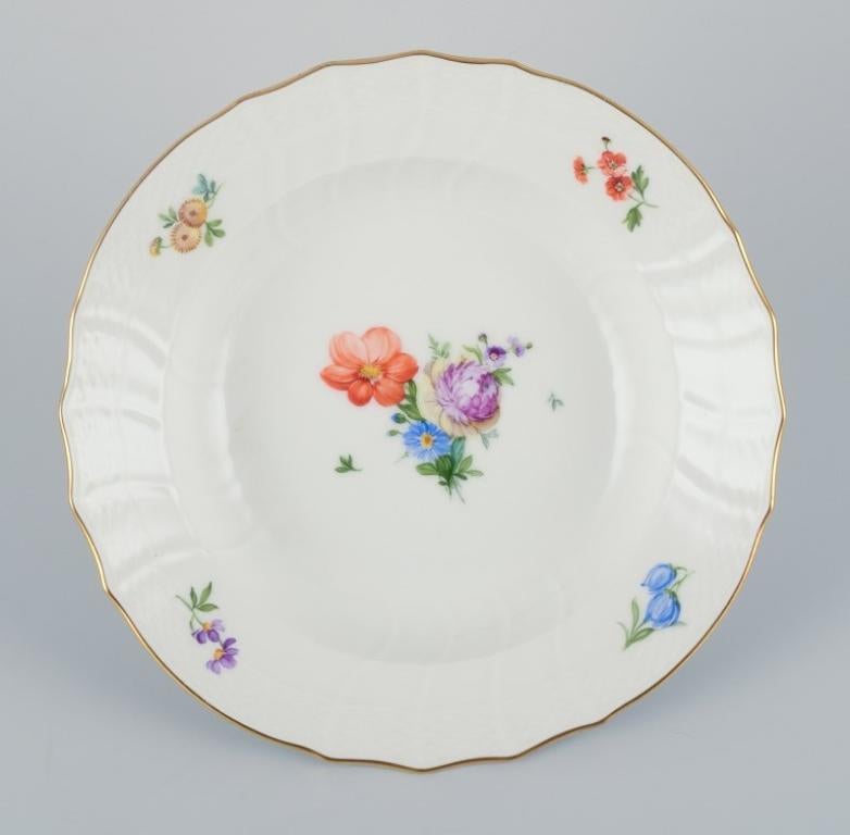 Hand-Painted Royal Copenhagen, six Saxon Flower deep plates in porcelain. For Sale