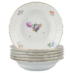 Retro Royal Copenhagen, six Saxon Flower deep plates in porcelain.