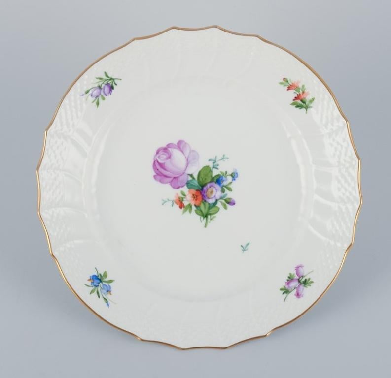 Hand-Painted Royal Copenhagen, six Saxon Flower lunch plates in porcelain. For Sale