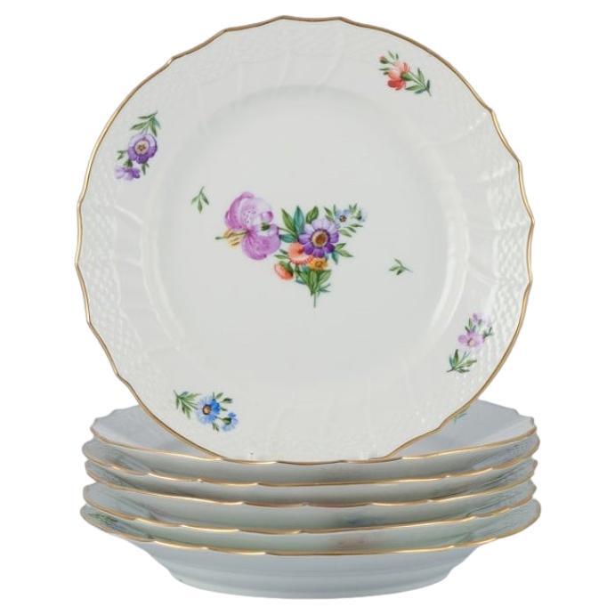Royal Copenhagen, six Saxon Flower lunch plates in porcelain. For Sale
