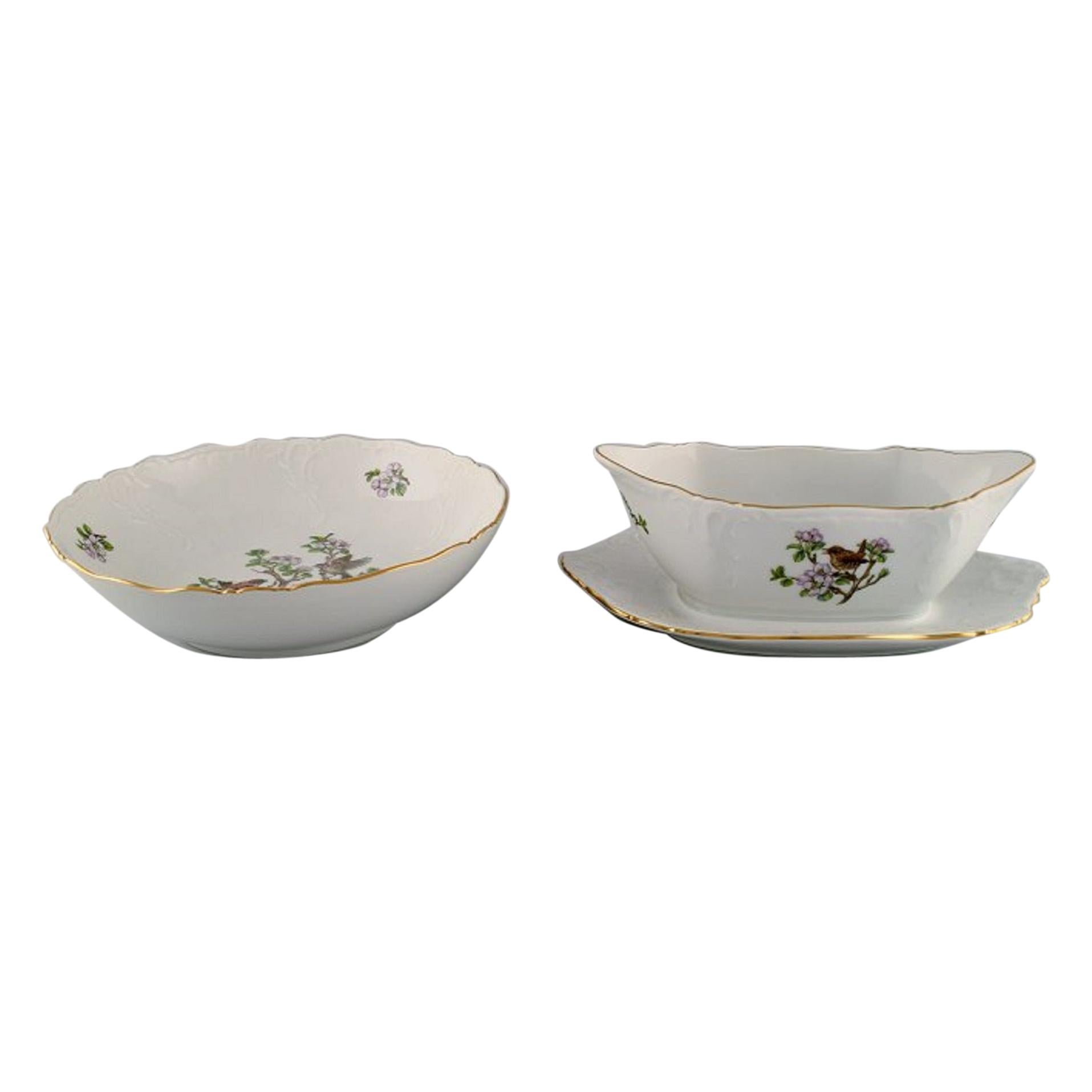 Royal Copenhagen "Spring" Sauce Boat and Bowl in Porcelain with Motifs of Birds