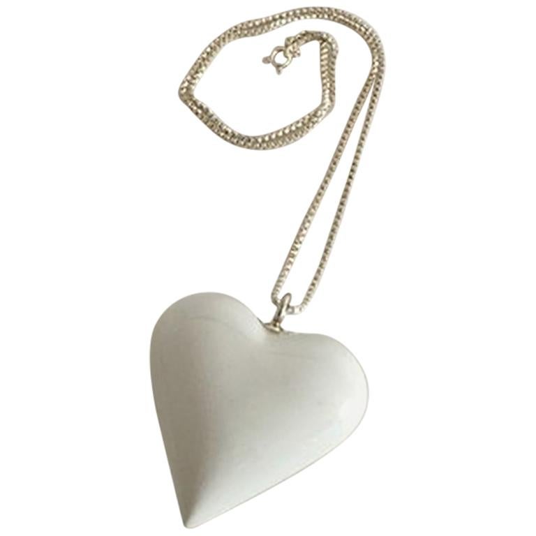 Royal Copenhagen Sterling Silver Necklace with White Porcelain Heart Pendant