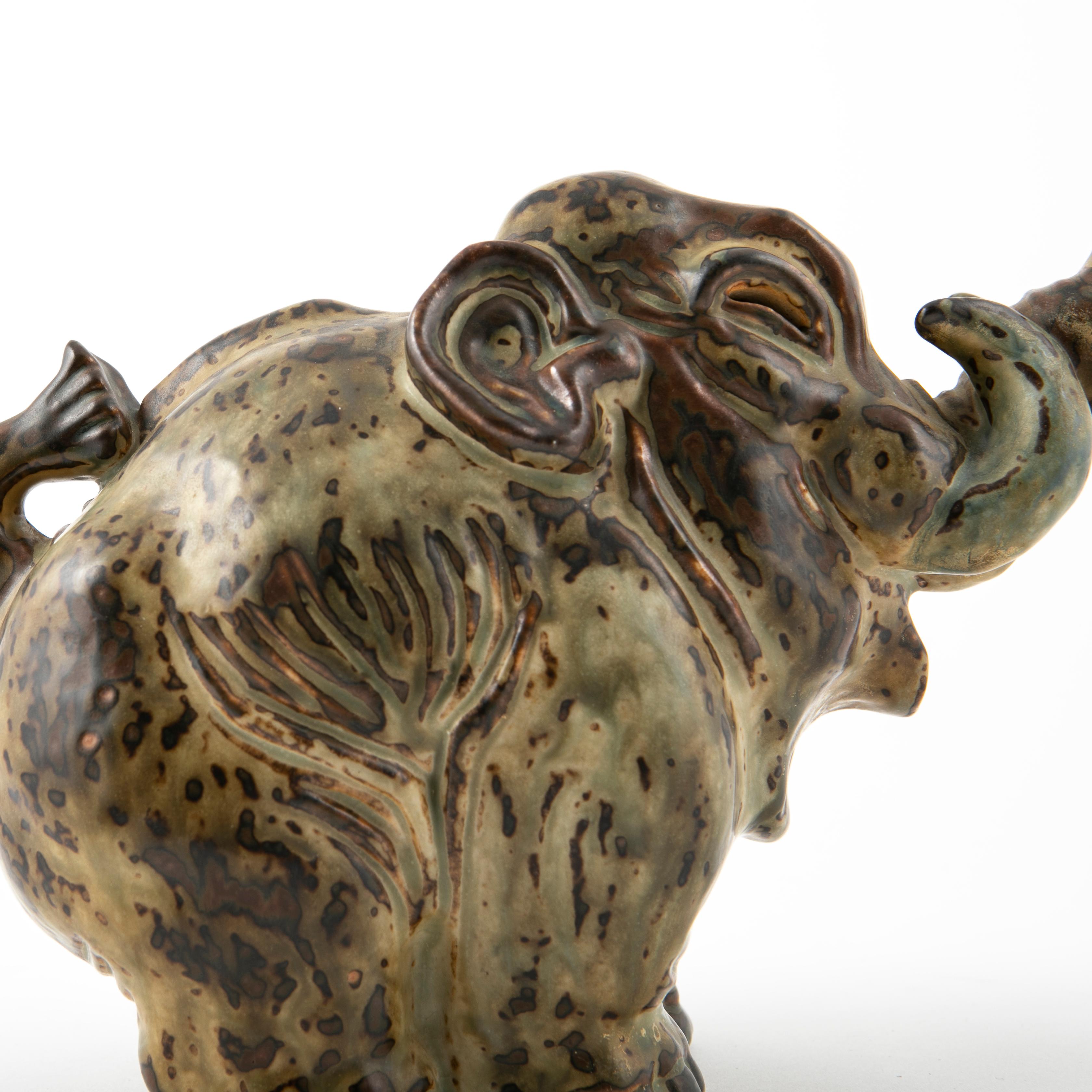 20th Century Royal Copenhagen Stoneware Elephant Figurine by Knud Kyhn For Sale