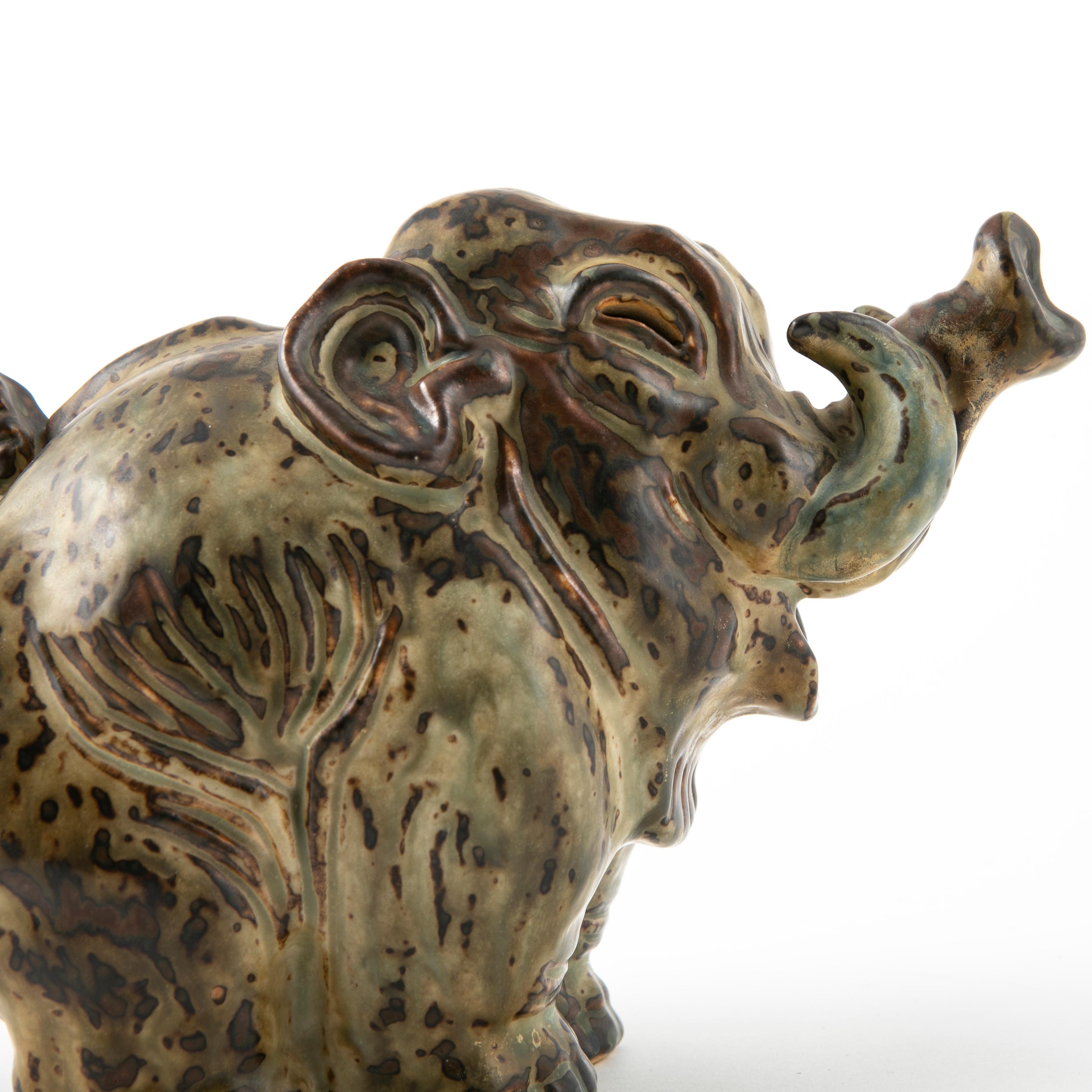 Royal Copenhagen Stoneware Elephant Figurine by Knud Kyhn For Sale 1