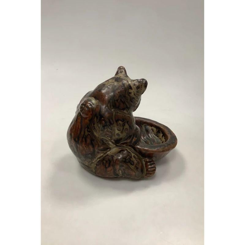 20th Century Royal Copenhagen Stoneware Figure Knud Kyhn Bear with Bowl No. 21737 For Sale