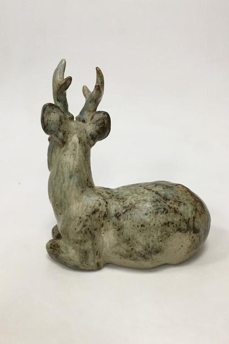 20th Century Royal Copenhagen Stoneware Figure of Resting Deer No 20507