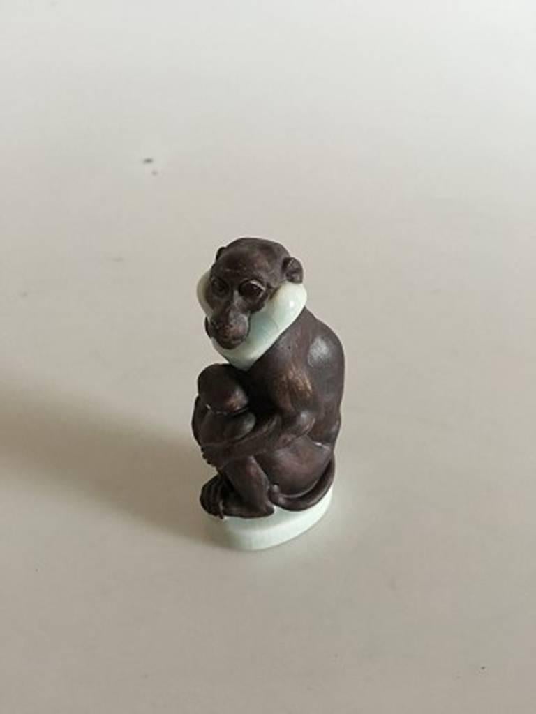Art Nouveau Royal Copenhagen Stoneware Jeanne Grut Monkey and Monkey with Young Figurines For Sale