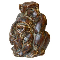 Royal Copenhagen Stoneware Mother and Baby Monkey by Knud Kyhn, 1950s