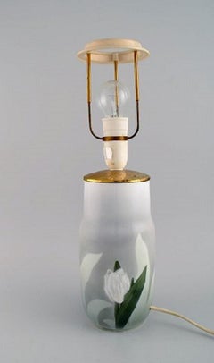 Royal Copenhagen Table Lamp in Hand-Painted Porcelain with Floral Motifs, 1920s