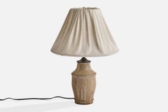 Royal Copenhagen, Table Lamp, Stoneware, Brass, Fabric, Denmark, 1940s