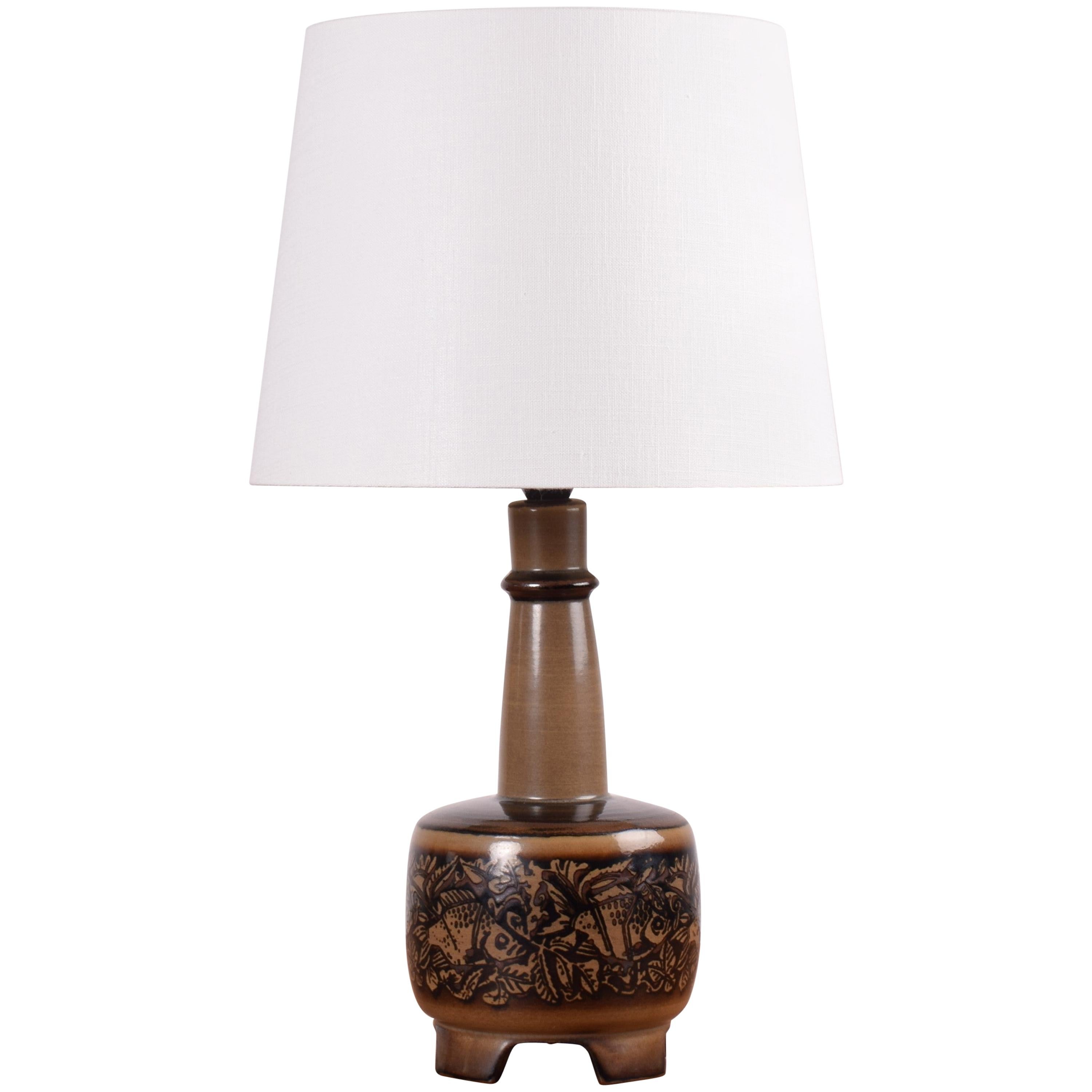 Royal Copenhagen Table Lamp with Fish Motif by Nils Thorsson with Lampshade For Sale