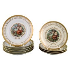 Vintage Royal Copenhagen, Ten Plates Decorated with Flowers and Romantic Scenery