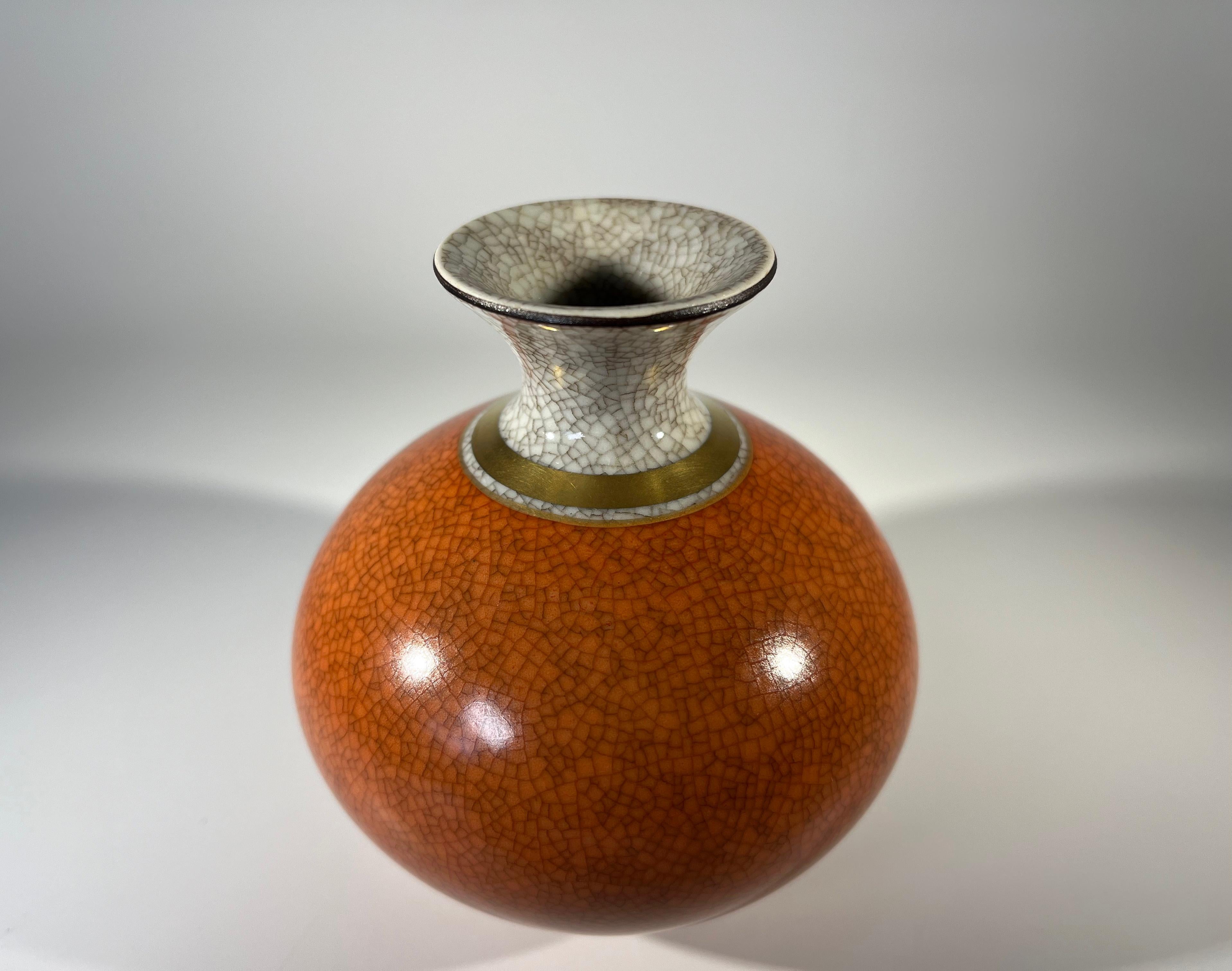 Glazed Royal Copenhagen Terracotta Crackle Glaze Porcelain Vase #2353
