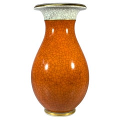 Royal Copenhagen, Terracotta Crackle Glazed Vase With Gilded Banding Decoration