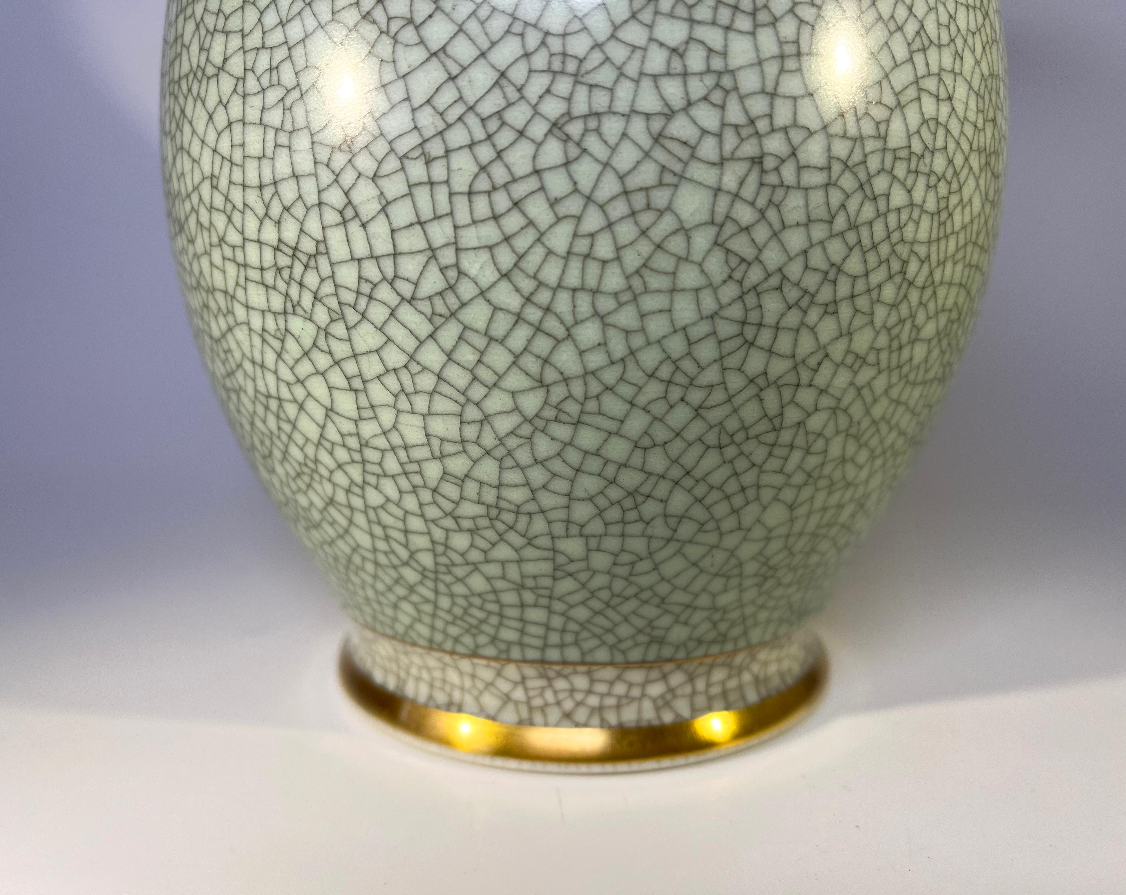 Danish Royal Copenhagen, Thorkild Olsen Sage Green Crackle Glazed Vase #2750