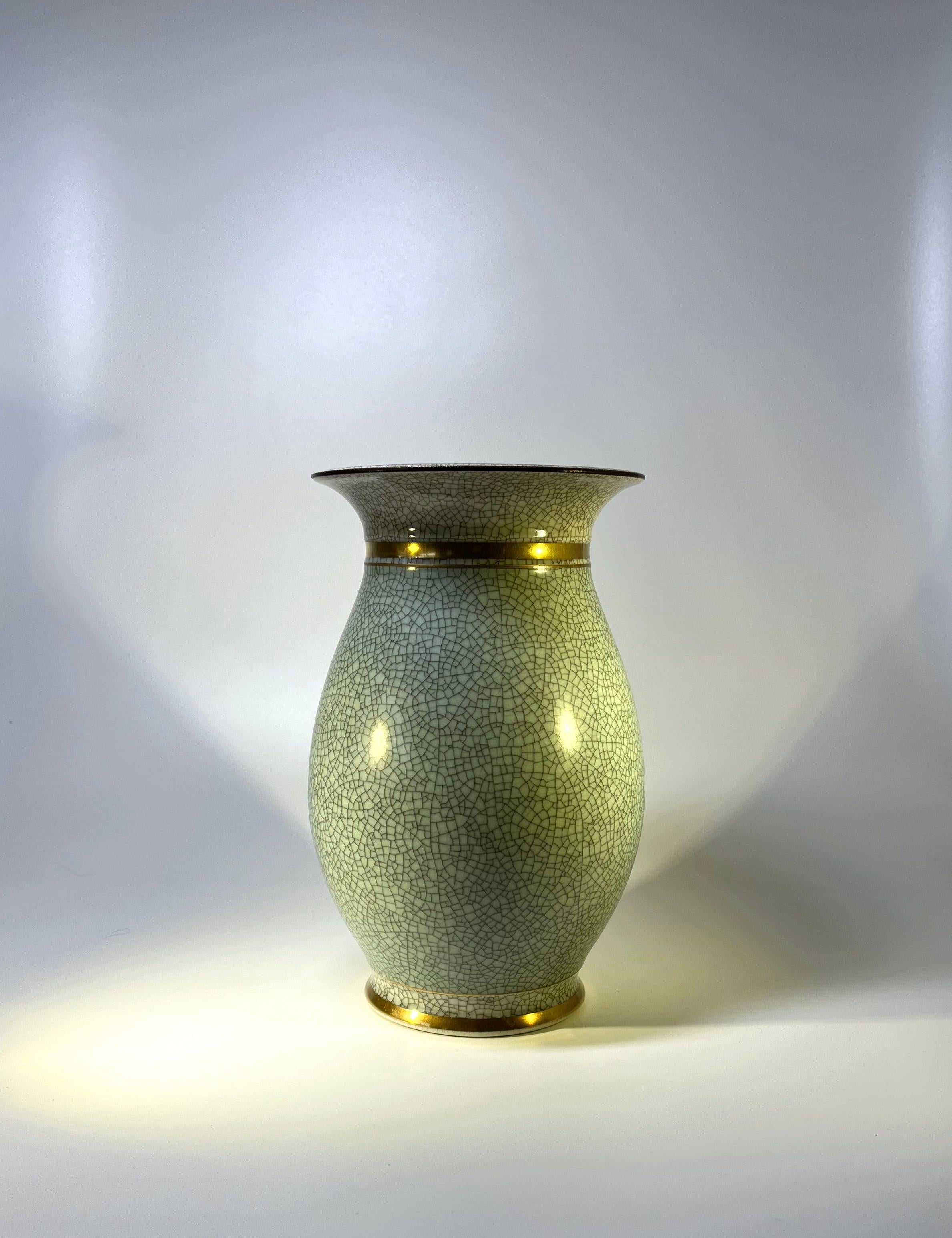 Royal Copenhagen, Thorkild Olsen Sage Green Crackle Glazed Vase #2750 In Good Condition In Rothley, Leicestershire