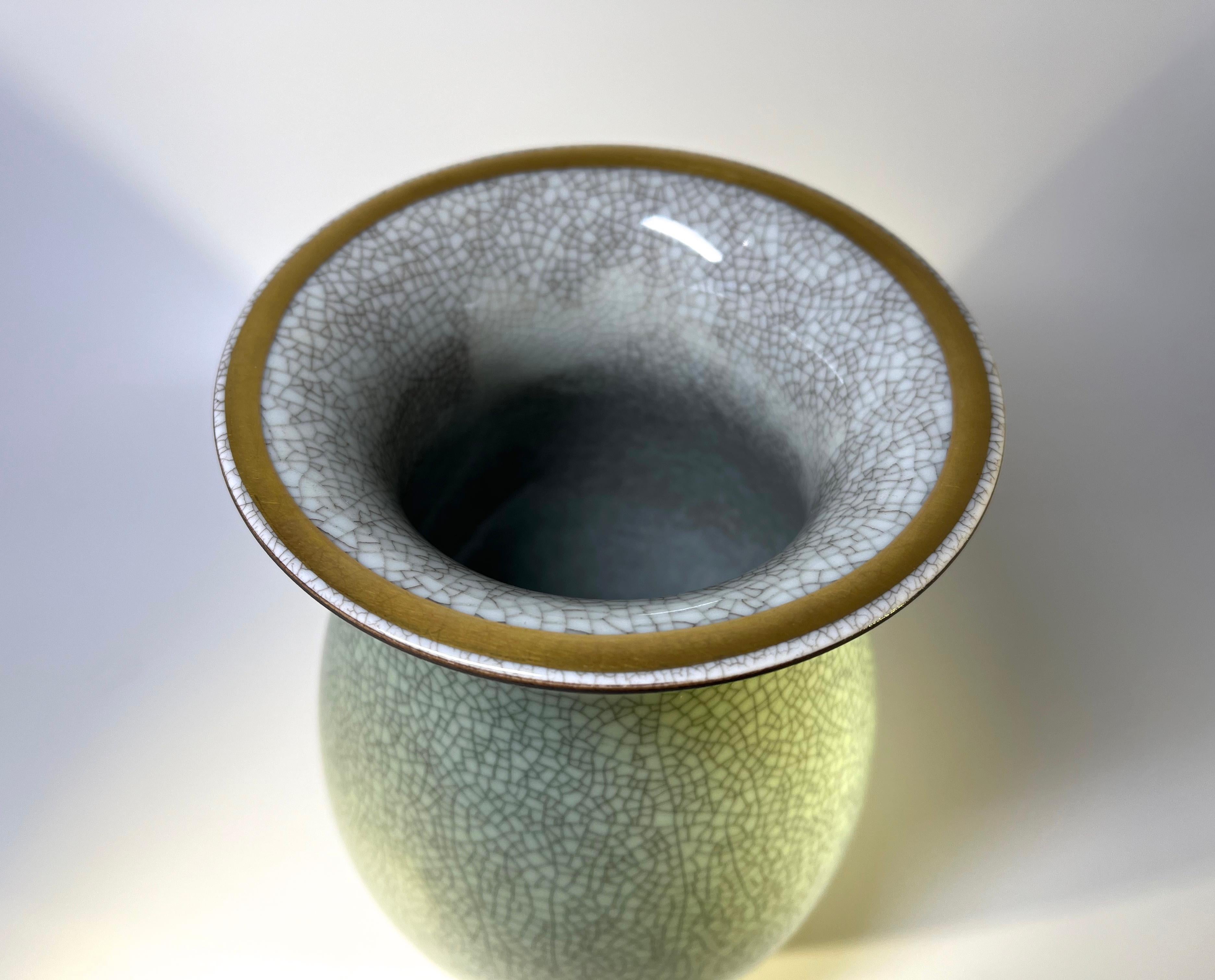 Porcelain Royal Copenhagen, Thorkild Olsen Sage Green Crackle Glazed Vase #2750