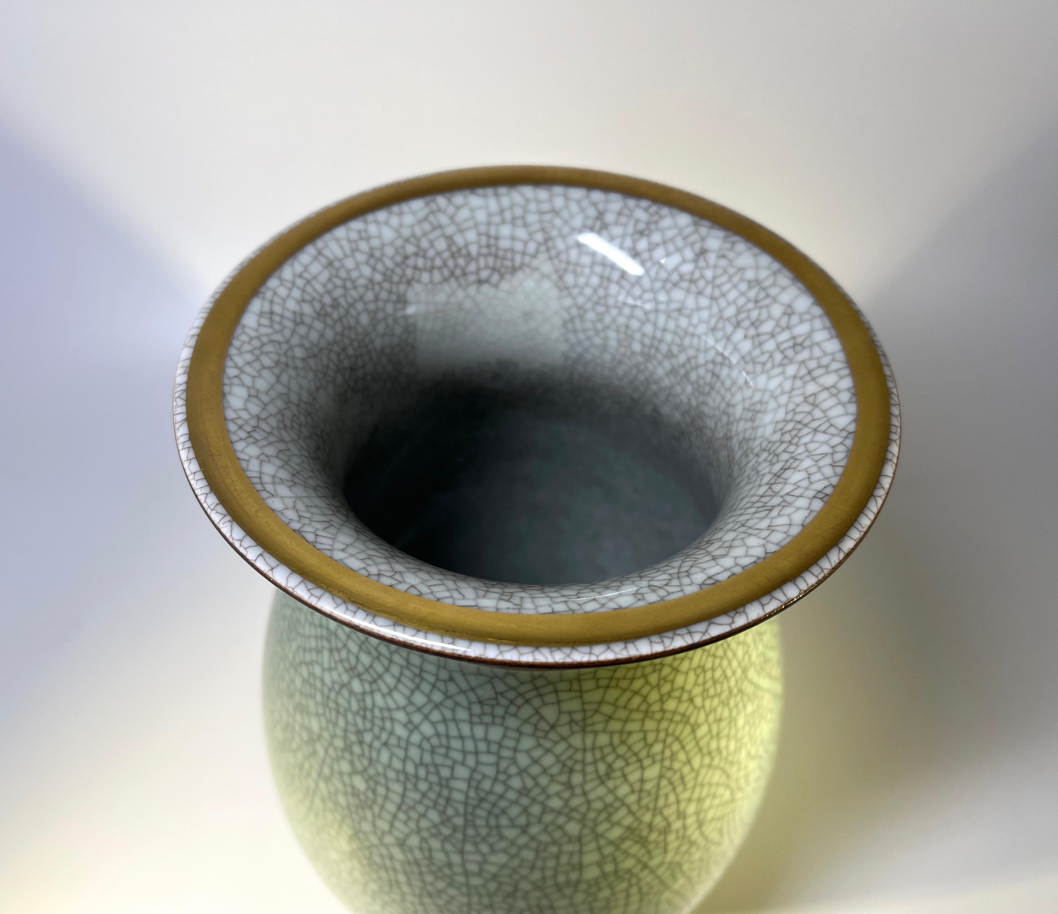 Royal Copenhagen, Thorkild Olsen Sage Green Crackle Glazed Vase #2750 1