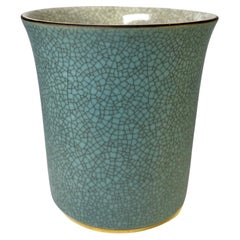 Vintage Royal Copenhagen Turquoise Crackle Glaze Tumbler Pot With Gilded Band Decoration