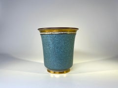 Royal Copenhagen Turquoise Crackle Glaze Tumbler Pot With Gilded Decor #3491