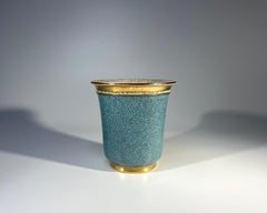 Royal Copenhagen Turquoise Crackle Glaze Tumbler Pot With Gilded Decor #3491